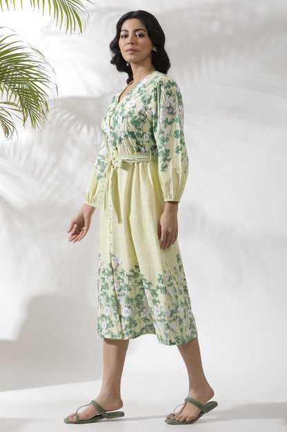 Yellow Floral Printed Shirt Dress - Image 5